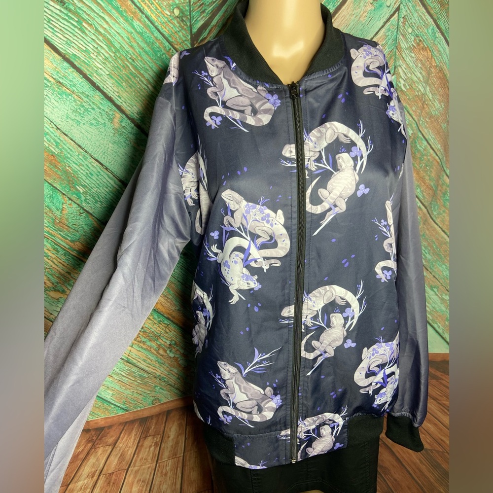 Morning Witch Salamander Lizard Gecko Polyester Lightweight Bomber Jacket - Picture 5 of 7